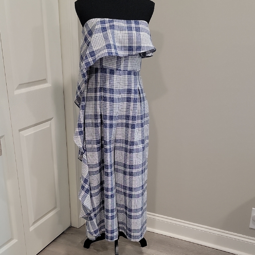 Gianni Bini Blue and White Plaid Jumpsuit